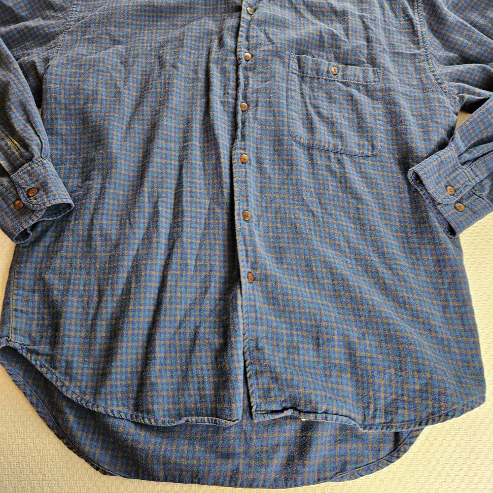Vintage Gap Men L Plaid Flannel Button Down Shirt Blue Green 90s Grunge Indie - Picture 6 of 9